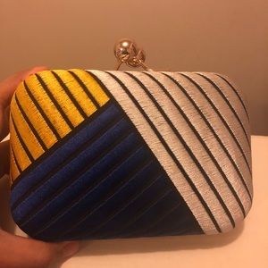 Embroidered Color-block Clutch